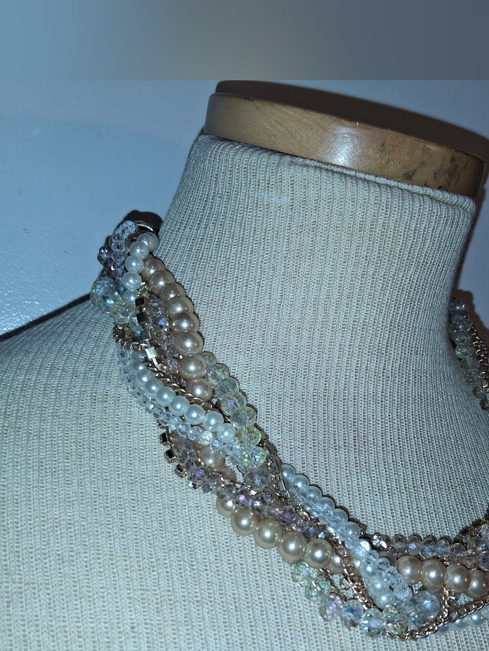 ALI KHAN Multi-Strand Pearl and Crystal Necklace in White and Cream